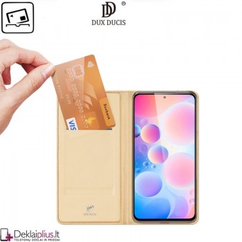 Dux Ducis dirbtinės odos atverčiamas dėklas - auksinės spalvos (telefonui Xiaomi Poco F3/Mi 11i)